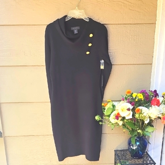Tahari Black Long Sleeve Sweater Dress Small New Buttons S - Picture 1 of 7